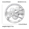 Broche redondo plateado minimalista con circonitas y perlas para mujer - Plateado (MM-BR-8132-SL)