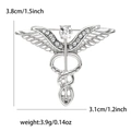 Spilla caduceo in argento con ali d'angelo e strass per abiti e cappotti - Argento Strass Bianco