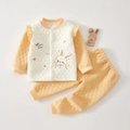 Ensemble thermique matelassé pour bébé avec pantalon taille haute et imprimé lapin mignon - 73cm / Jaune