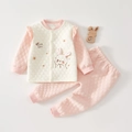 Ensemble de sous-vêtements thermiques roses pour bébé avec imprimé lapin mignon - Rose / 73cm
