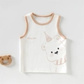 Lindo chaleco blanco para bebé con estampado de oso y borde marrón, algodón suave - Chaleco Oso Feliz / 66CM