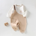 Zachte katoenen baby romper met lange mouwen, dierenprint en handige drukknoopsluiting - Gelukkige kleine draak / 66CM