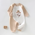 Zachte katoenen babyromper met kleurblokontwerp, lange mouwen en drukknoppen - Enkele bloem / 66CM