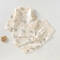 Baby two-piece rib-knit pajama set with space astronaut prints and high-waist belly protection - 66CM / Space Man (26234)