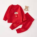 Conjunto de algodón rojo para bebé de 2 piezas con parche de dragón y pantalón alto - 66CM / Rojo (Bolsa de Dragón Fu)