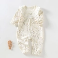 Soft cotton long sleeve baby romper with bird embroidery and floral print in beige color - 73cm / Bird Pattern (Shoulder Buckle)
