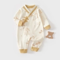 Barboteuse bébé en coton à motif bambou avec détails de nœuds chinois traditionnels - 66CM / Montagne & Eau - Jaune