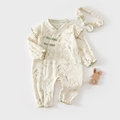 Piatto di tutina neonato con stampa floreale e uccelli e dettagli a balze verdi su grigio - 73cm / Uccelli sul Ramo