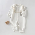 White cotton baby romper with floral embroidery, ruffles and snap closure - Floral-White / 73cm