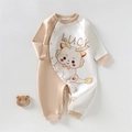 Katoenen baby romper met beige-wit kleurvlak en schattig cartoon draakje en geluk tekst - Gelukkige kleine draak zijopening / 66CM