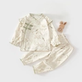 Ensemble barboteuse bébé en coton beige avec motifs élégants de fleurs et d'oiseaux - Style Oiseau de la Chance