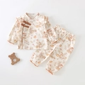 Traditional Chinese style baby two-piece pajama set with forest rabbit prints in cream white - 66CM / Bunny Forest Print Only (Without Headband)