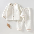 Infant three-layer warm quilted loungewear set with bear print and ribbed brown edges - 73cm / Moon Bear Stand Collar Set - White