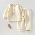Quilted thermal infant loungewear set with bear pattern and ribbed cuffs in beige - 73cm / Moon Bear Stand Collar Set - Beige