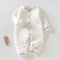 Gevoerde warme baby romper in crème met berenprint en gestreepte afwerkingen - 73cm / Maan Beer Wit Jumpsuit (76863)