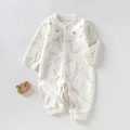 Barboteuse bébé à manches longues en coton blanc avec imprimé fleuri et dentelle - Floral Jaune / Taille 66 (3-6 Mois)