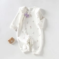 Pelele blanco para bebé con estampado floral, lazo violeta y botones de presión - Talla 66 / Morado