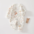 Newborn quilted long sleeve romper with cute forest animal prints and floral patterns - Spring Flowers (76463)