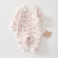 Quilted newborn romper with pink rabbit print and snap button closure in cream white - Bunny (76753)