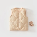 Quilted warm baby vest in apricot with wave pattern and button closure for windproof wear - Khaki / 100cm