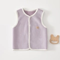 Soft purple knitted baby vest with warm fleece lining and a cute little bear embroidery - 73cm / Purple
