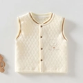 Quilted infant vest in creamy white with brown trim and cute bear embroidery - 73cm / Moon Bear Beige (768610)