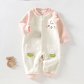 Roze en witte babyromper met cartoon borduursel en 3D oren van zachte stof - 90cm / Roze (Schattig Konijn)