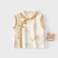 Chaleco para bebé de estilo chino tradicional en color crema con estampado de bambú - 73cm / Amarillo