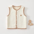 Toddler warm fleece vest in cream with brown trim and cute bear embroidery patch - 73cm / Beige