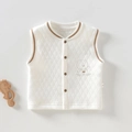 Quilted white baby vest with brown trim and cute bear print for autumn warmth - 73cm / Moon Bear White (768610)