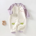 Babyromper met lange mouwen, cartoon borduurwerk en drukknopen in crème en paarse kleur - 73cm / Paars (Schattig Konijn)