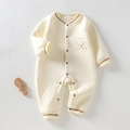 Gewatteerd baby-boxpakje in crème met berenborduursel en gestreepte boorden - 73cm / Maan Beer Beige Jumpsuit (76863)