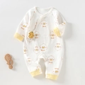 Babyboxpakje met lange mouwen van katoen in wit met gele eendenprints en klittenband - Eend Patroon Vlinder Kleding / 52cm
