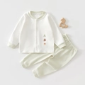 Newborn baby cotton loungewear set featuring long sleeves with squirrel and leaf embroidery - 66 / Light Green (2044-Squirrel-Light Green)