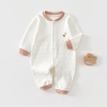 Tutina neonato in cotone con ricamo di ghianda e stampa a stelle in bianco e rosa - 66CM / Scoiattolo-Cachi