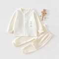 Soft cotton baby long-sleeve pajama set with cute embroidery on cream fabric - 66 / Mini Items Yellow