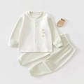 Completo neonato in cotone organico a maniche lunghe in bianco crema e verde tenue - 66 / Mini Oggetti Verde Chiaro