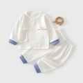 Infant cotton pajama set with long sleeves and bear pattern on cream white fabric - Sky Blue / 52cm