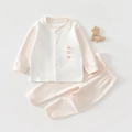 Infant lounge set with long-sleeve top and pants in cream white and light pink - 66 / Mini Items Pink