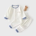 Infant ice cotton pajama set in off-white with blue rib trim and bear brother print - 66 / Sky Blue