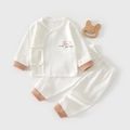 Infant summer cotton pajama set in off-white with bear print and side-tie closure - Khaki / 52cm