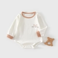 White baby bodysuit with Bear Brother print and pink trim made of breathable ice oxygen cotton - Khaki / 73cm