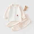 Pink and white cotton infant two-piece set with delicate flower embroidery - 73 / Elegant Flower Pink
