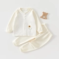 Newborn baby organic cotton lounge set in cream white with delicate sunflower embroidery - 73 / Elegant Flower Yellow