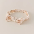 Elastisches Baby-Stirnband mit Vintage-Blumenmuster und Schleife aus cremeweißer Baumwolle - Einheitsgröße / Trendy Hasen-Stil