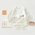 White long-sleeve baby bodysuit with green geometric prints and animal embroidery - 66 / Green