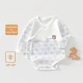 Infant cotton bodysuit with light blue grid patterns and cute bear embroidery detail - 66 / Blue