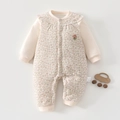 Padded cotton baby romper with floral sleeves, lace collar and small 3D pink flower detail - 73 / Flower Pink