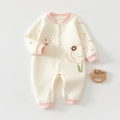 Tutina neonato trapuntata color crema con bordi rosa e stampa floreale Lucky - 66CM / Tutina con Motivo Floreale