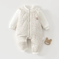 Quilted floral baby romper with long sleeves and delicate ruffled collar for autumn winter - 73 / Flower White